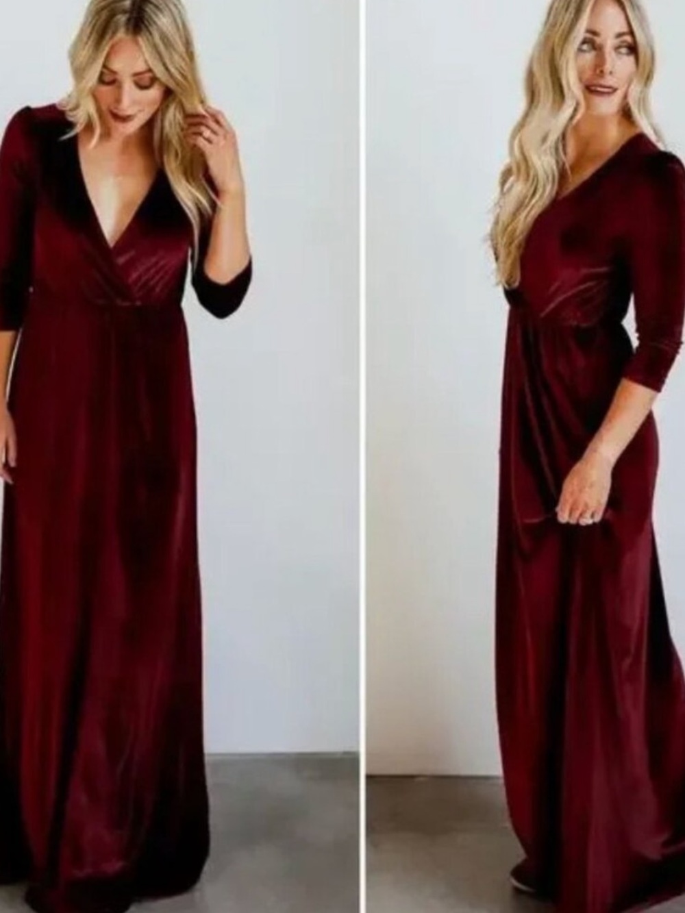 Baltic Born Sophia Long Sleeve Velvet Wrap Maxi Dress in Burgundy Sz M